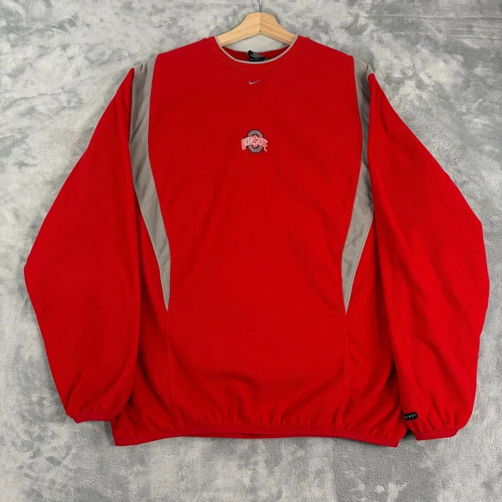 Ohio State Buckeyes Nike Mens XL Crewneck ThermaFit Sweatshirt Center Swoosh Red